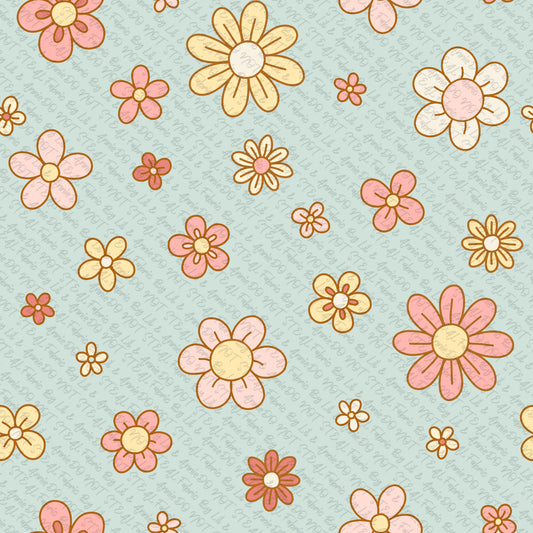 Little Retro Flowers Blue